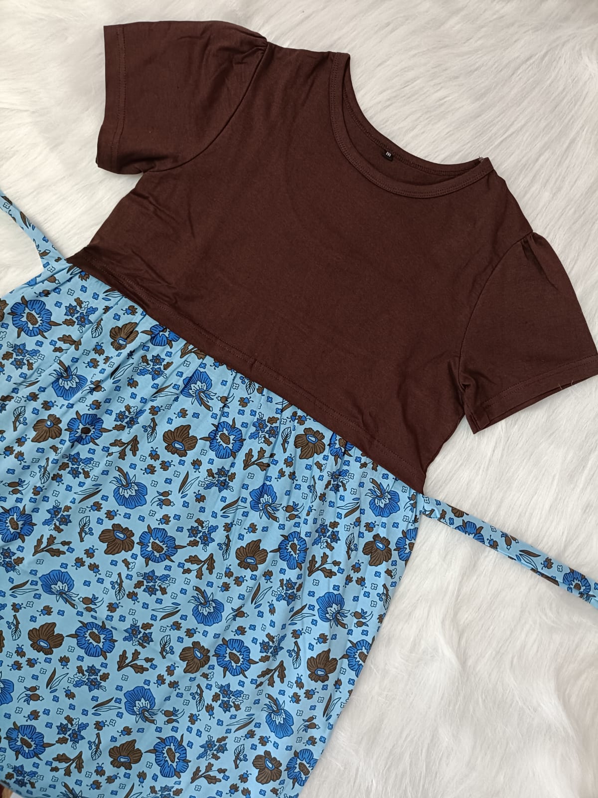 BROWN & SKYBLUE FLORAL | SHORT LENGTH 43 INCHES