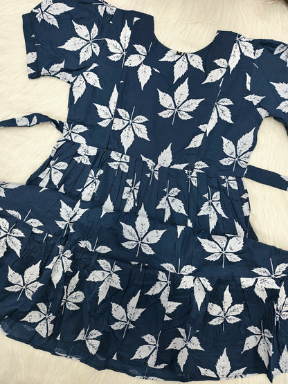 NAVY WHITE LEAF | ZIPPER