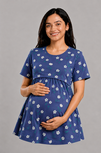 SLATE BLUE DAISY | PEPLUM TOP