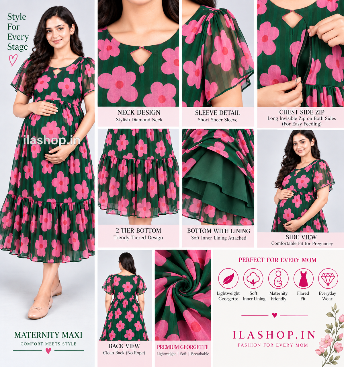 GEORGETTE PINK BLOSSOM | ZIPPER