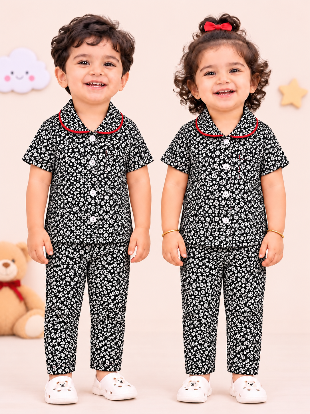 BLACK AND WHITE STAR | KID BUTTON CO-ORD