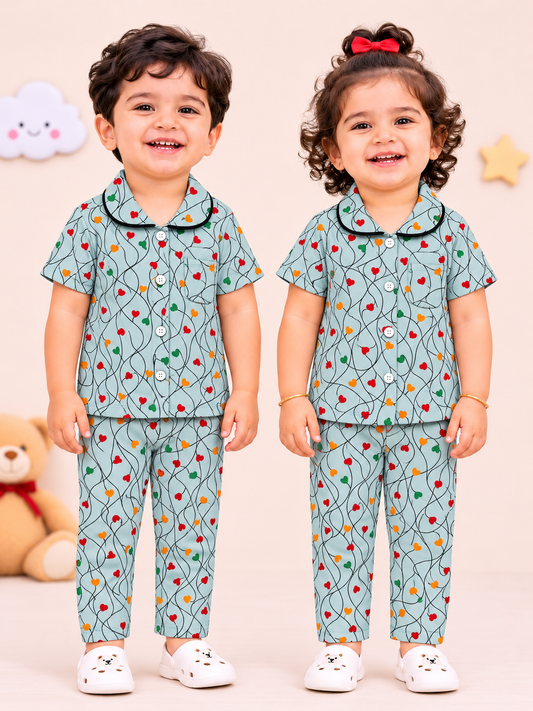 COLOURFUL HEART DODDLES | KID BUTTON CO-ORD