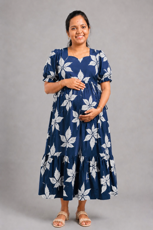 NAVY WHITE LEAF | ZIPPER